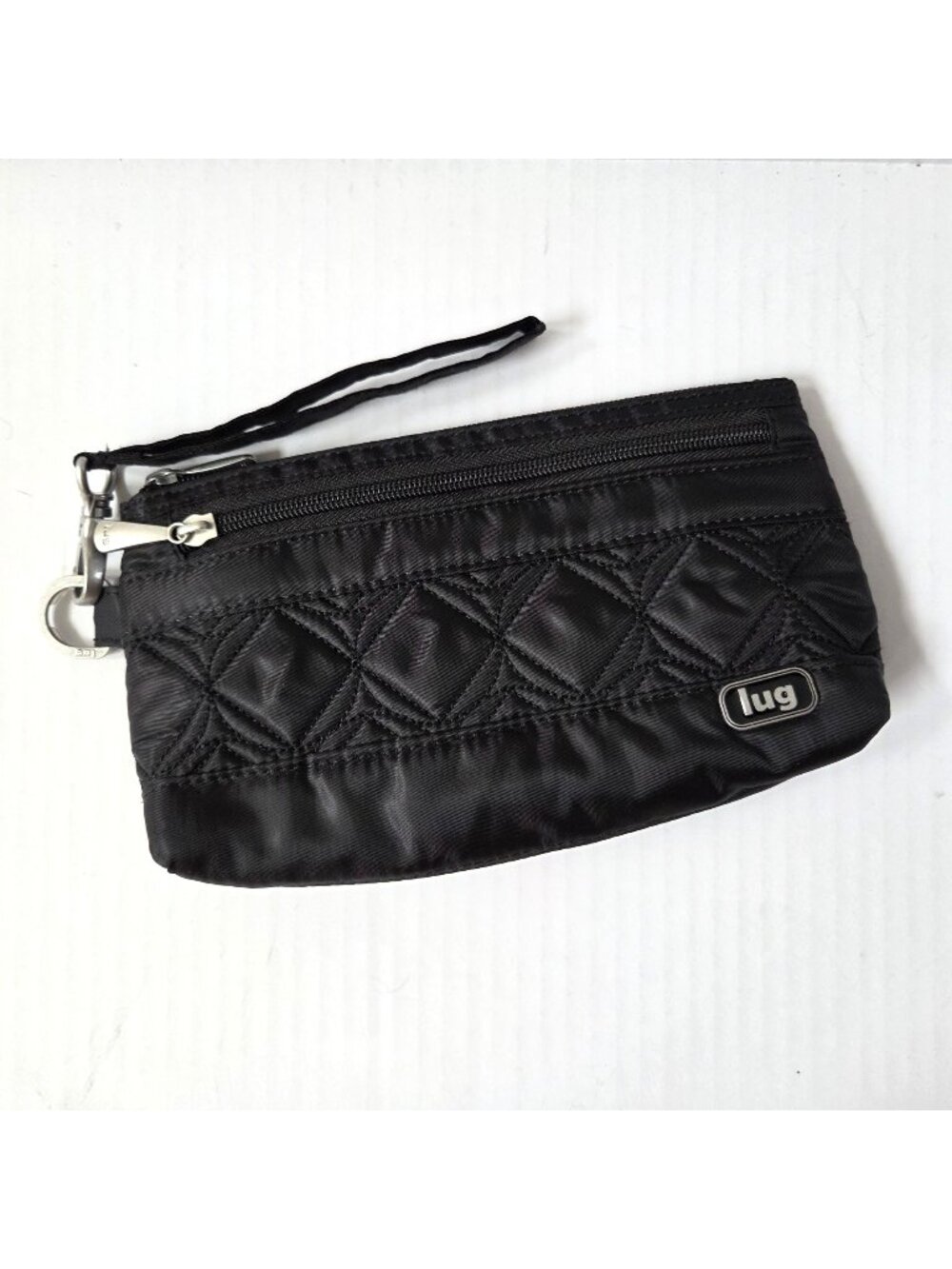 Lug Wristlet Black Quilted Zippered Pouch Cosmetic Case Wipeable Travel
